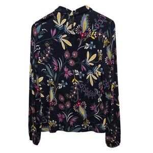 Boden Viscose Blend Multi-Floral Long Sleeve Mock Neck Blouse Sz 10